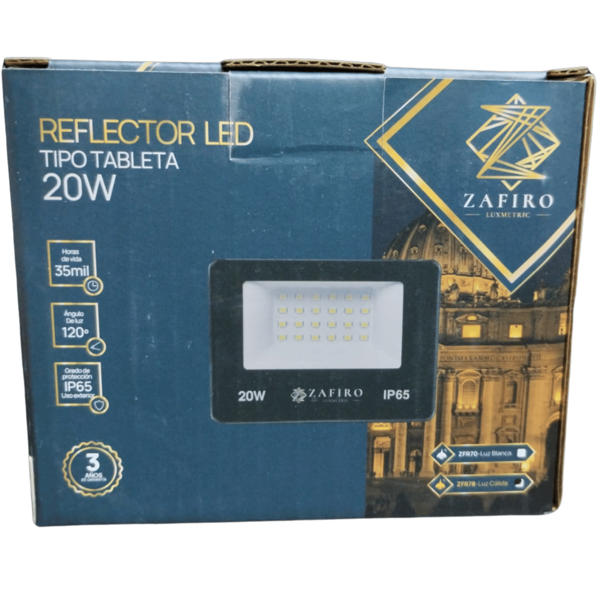 Reflector LED tipo tableta 20W zafiro luz calida